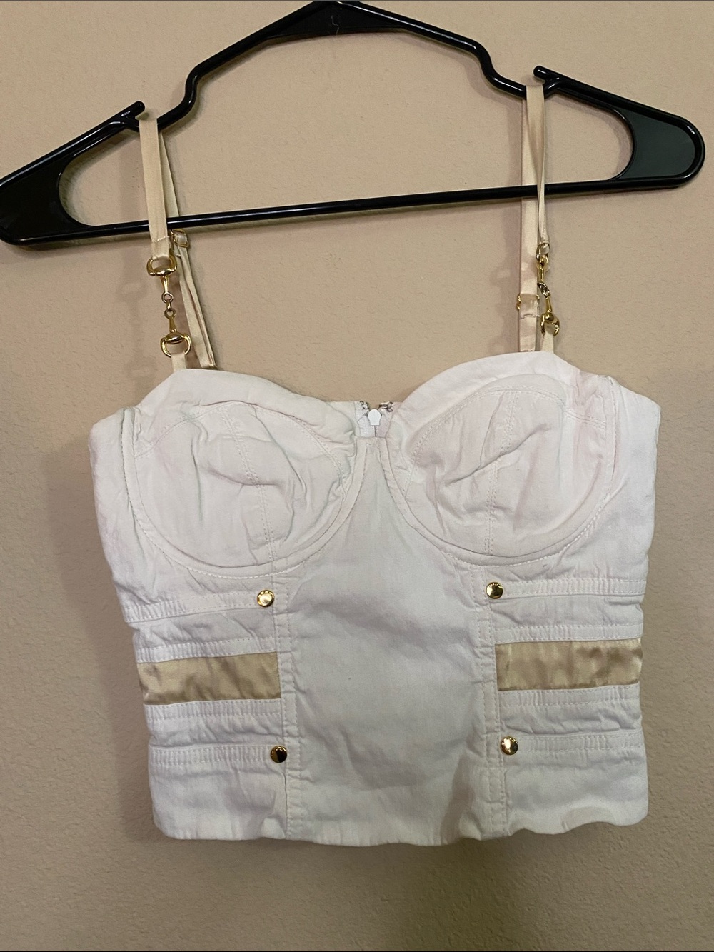 bebe Ivory linen bustier cami Top with Gold chain and satin inserts 💕 2